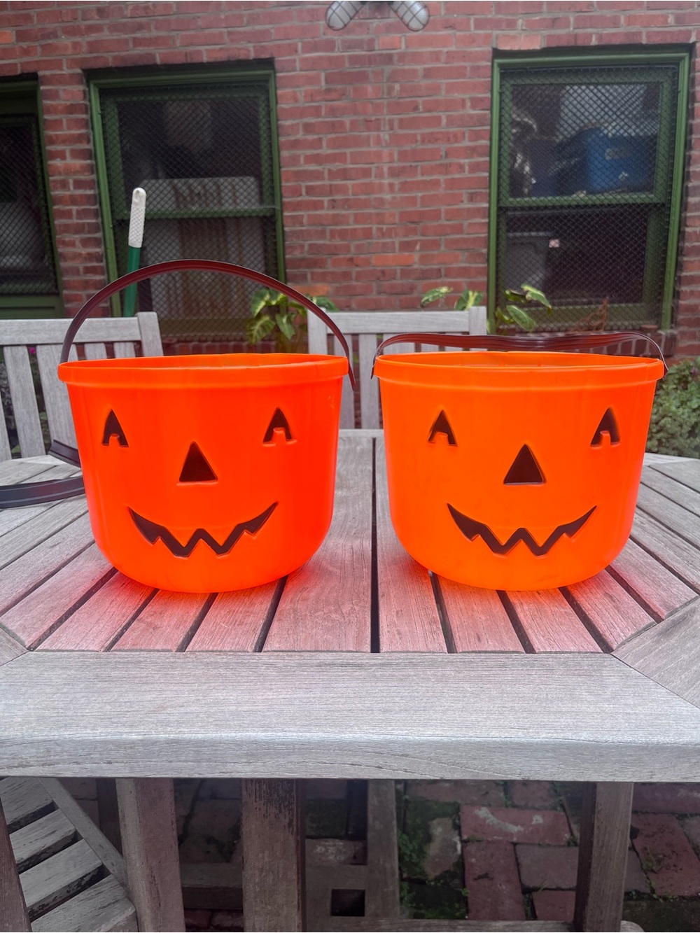 2 Vintage Halloween 1980 CAROLINA JOL Blow Mold Pumpkin Candy Pail